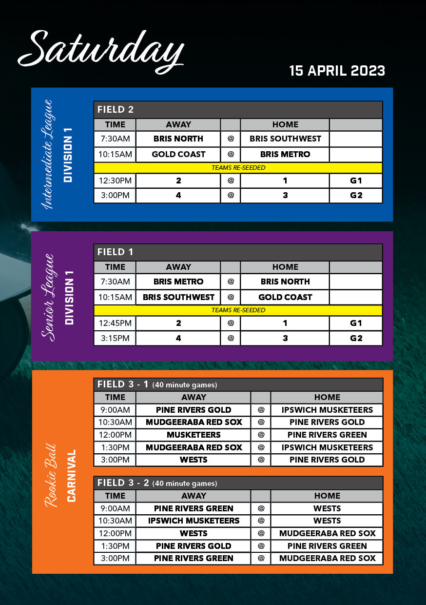 2023 LL State Titles Schedule_Redlands4 Baseball Queensland