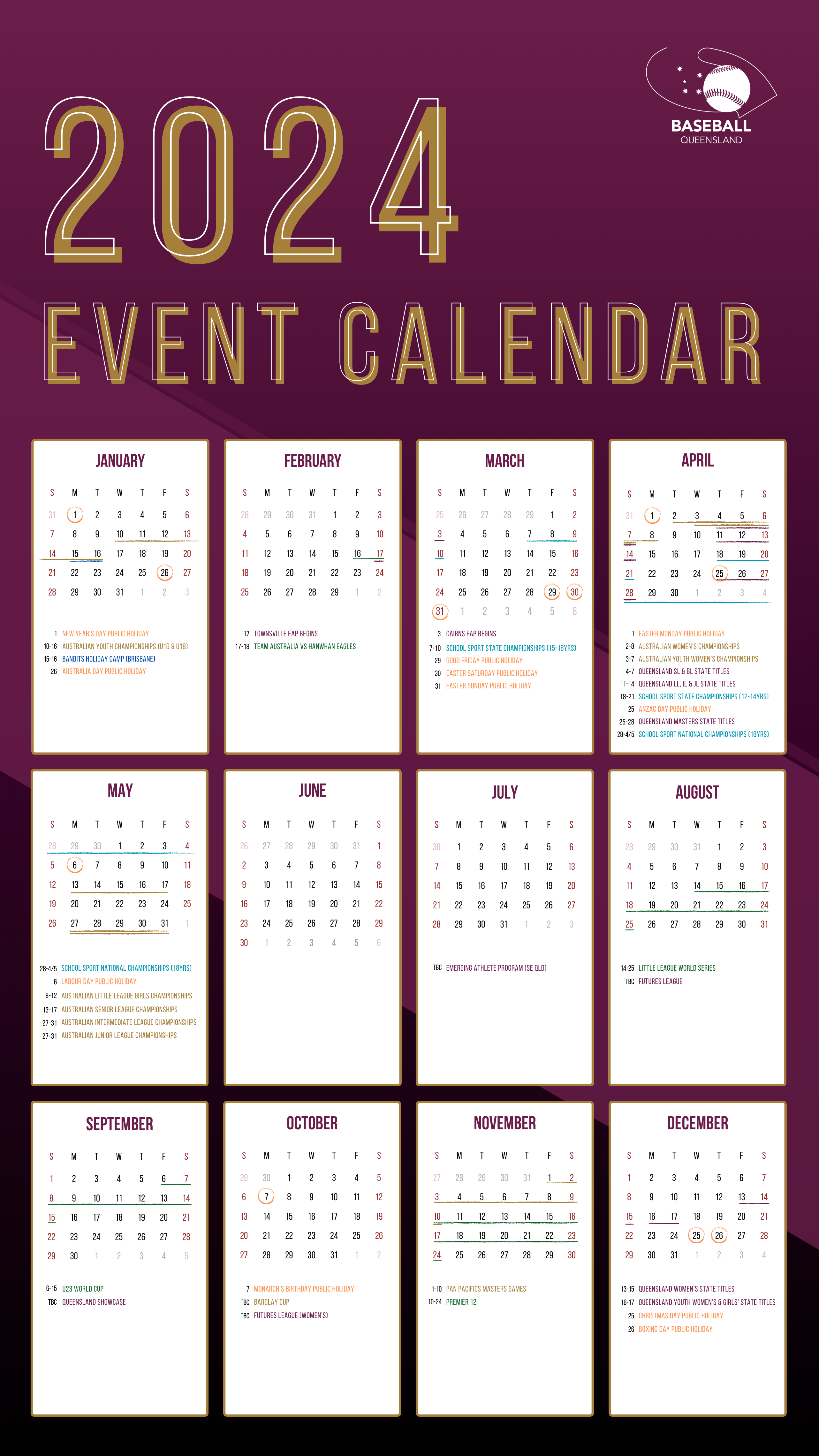 Annual Calendar Baseball Queensland